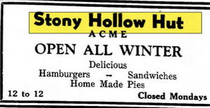 Stony Hollow Hut (The Hut) - Nov 1946 Ad
